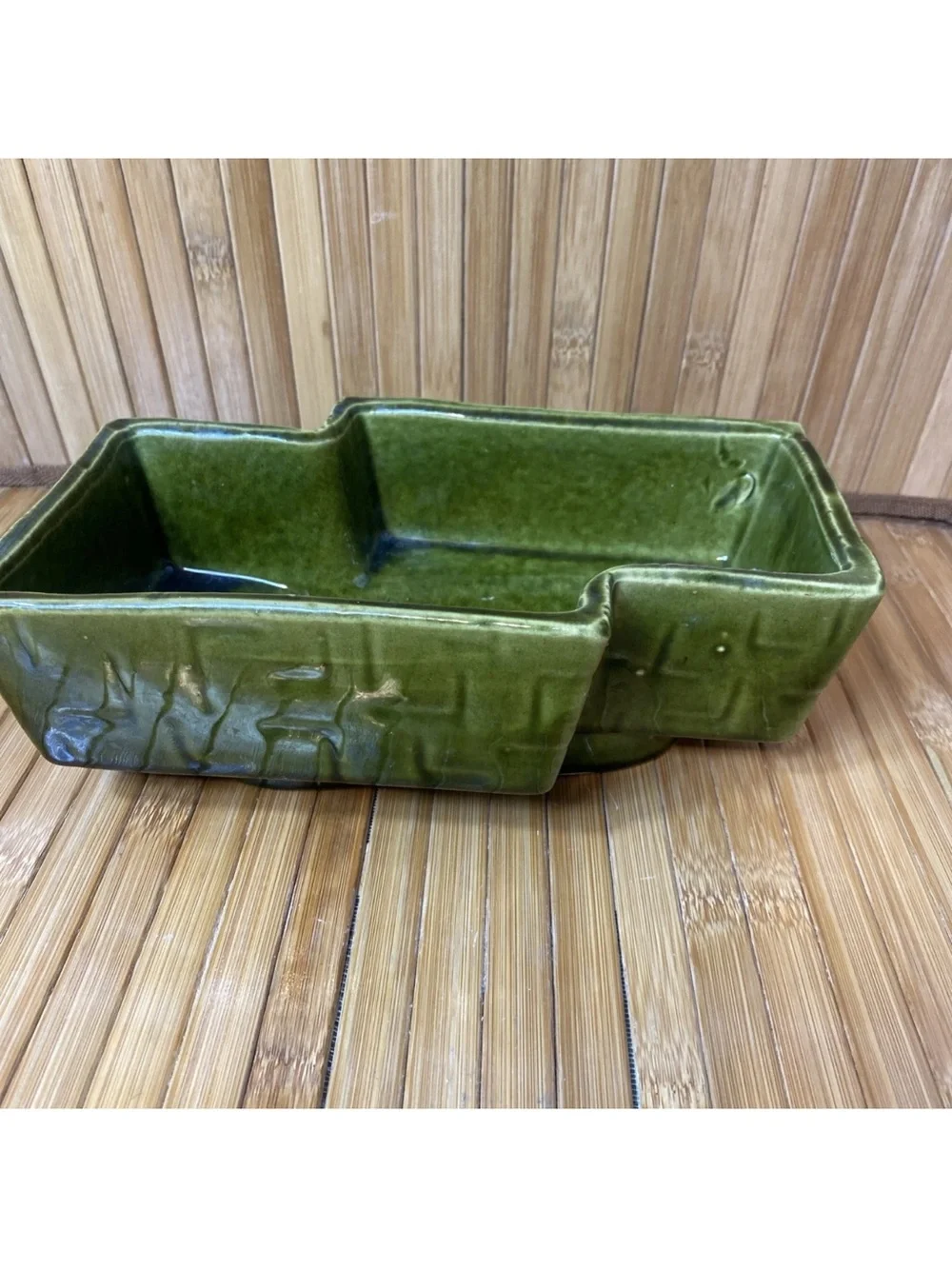 Vintage UPCO Green Geometric Ceramic Planter